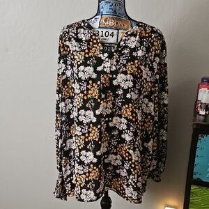 Floral Black and Orange Women's Top